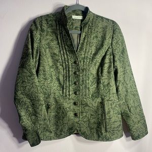 Coldwater Creek Blazer Jacket Green Patterned Mockneck Blazer